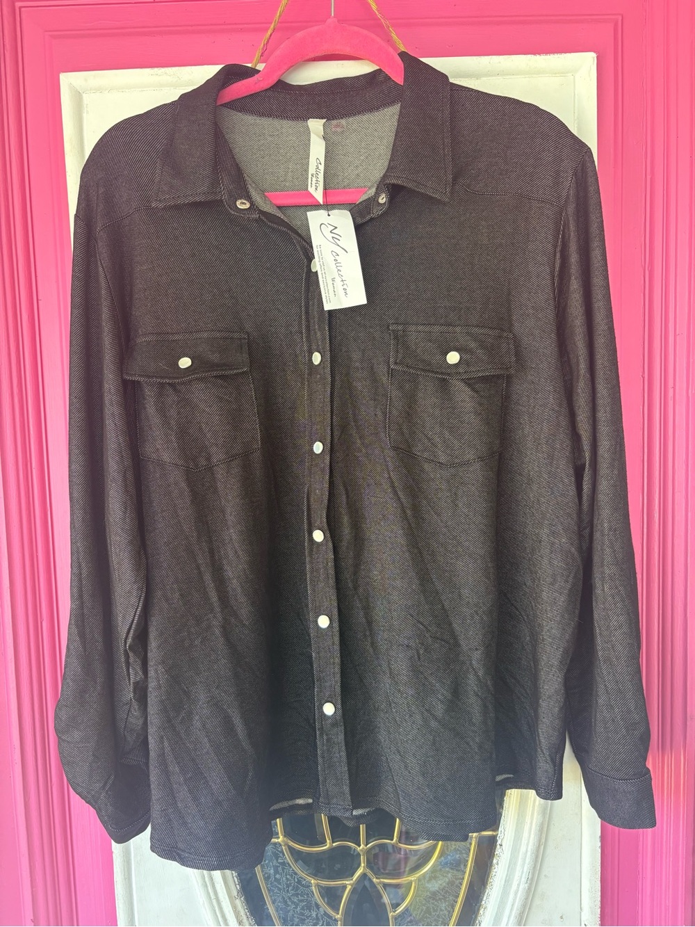 NY Collection Dark Charcoal Button-Front Shirt